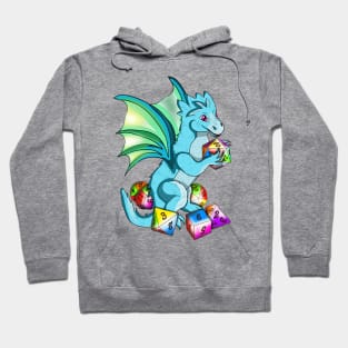 Cute baby dragon playing with dnd dice Hoodie